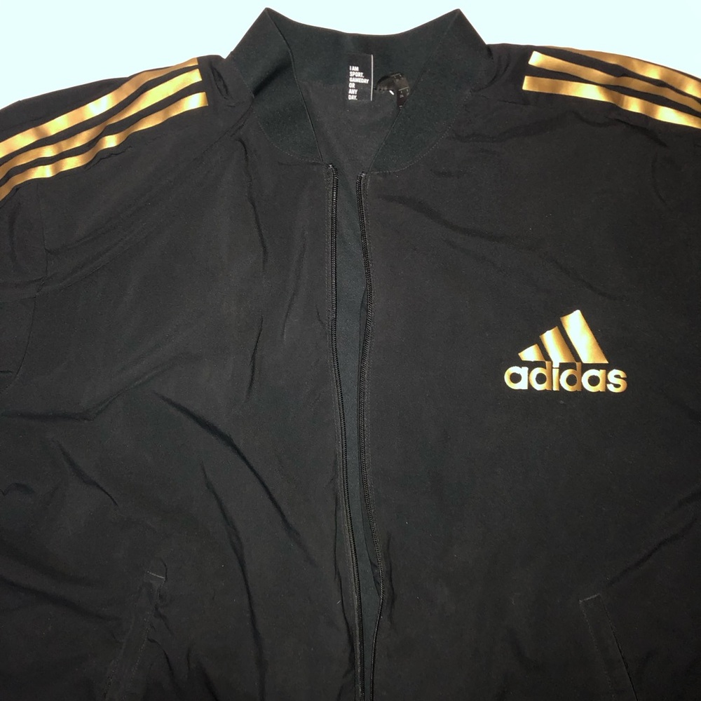 Men's Adidas Bomber Jacket Men’s Size 2XL Black and Gold Color
